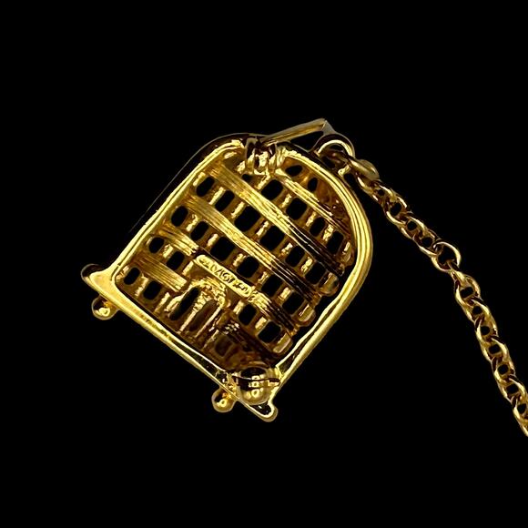 Vintage MONET Bird with Cage Brooch Gold Tone Chain Pin Signed - Picture 5 of 7